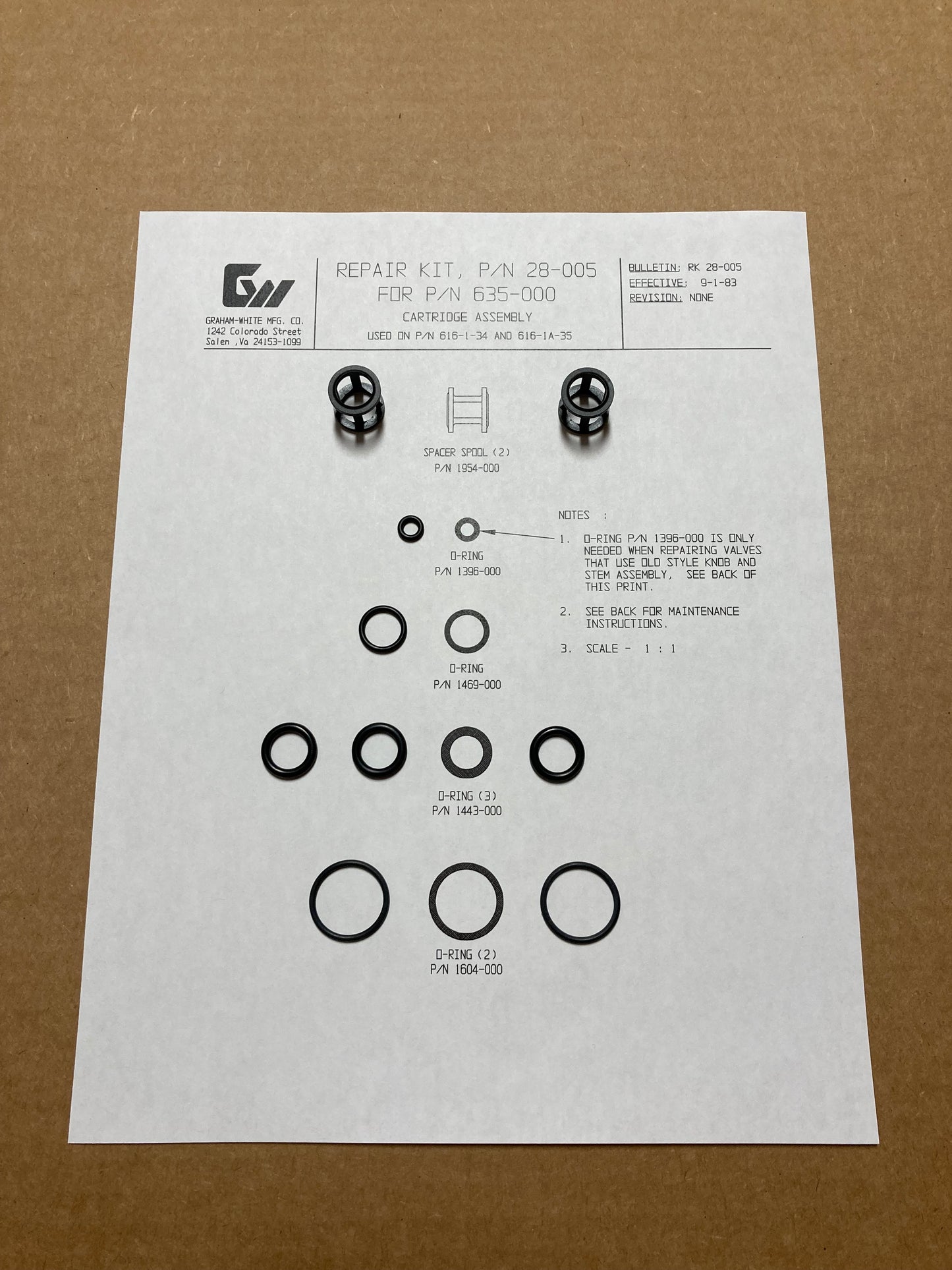 NEW Graham-White 28-005 Bell Valve Rebuild Kit Locomotive Train Bell
